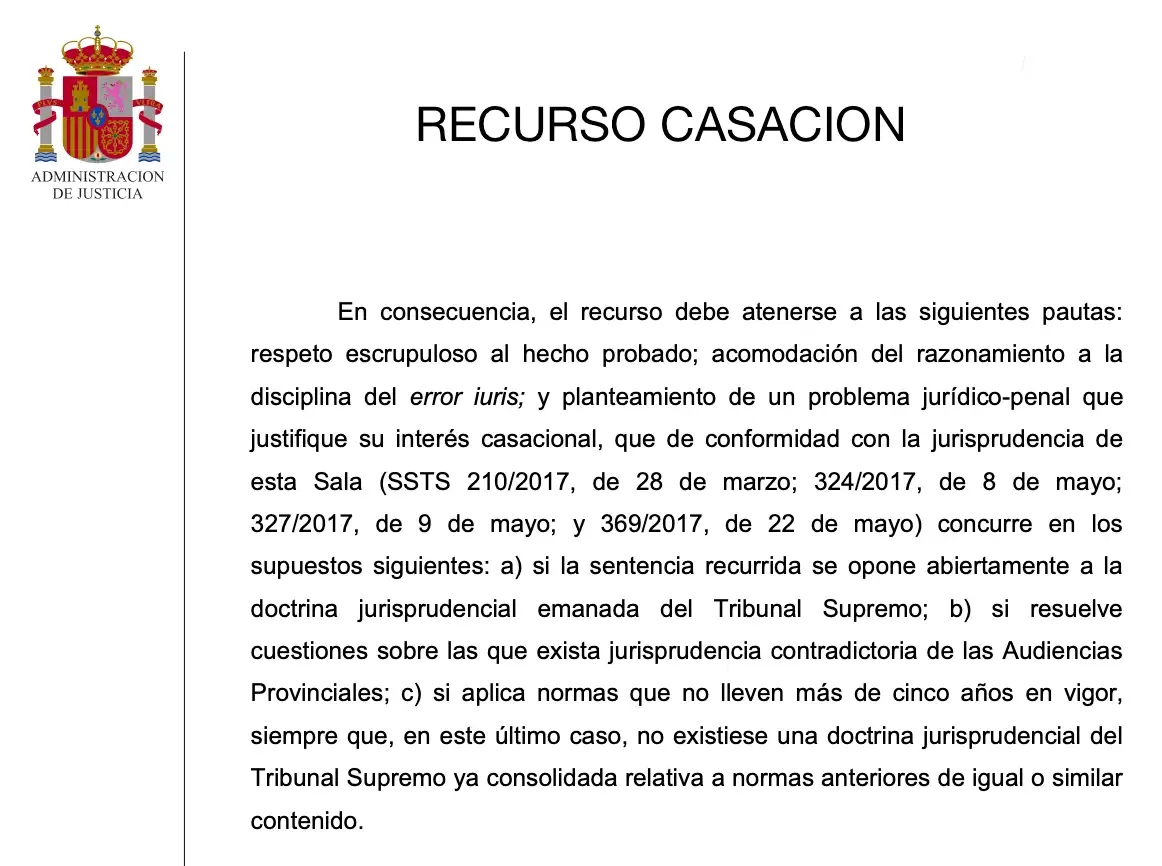 Documento de recurso de casación penal